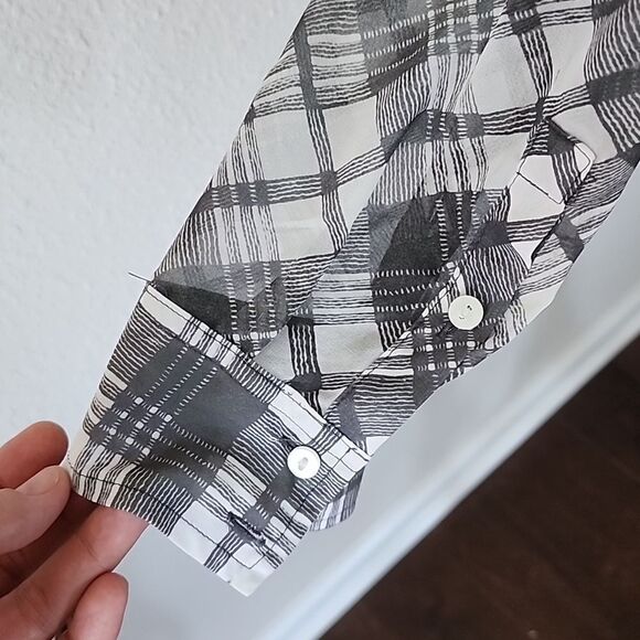 Free People Easy Rider Plaid Sheer Button Down Shirt, Gray and White - Picture 14 of 15